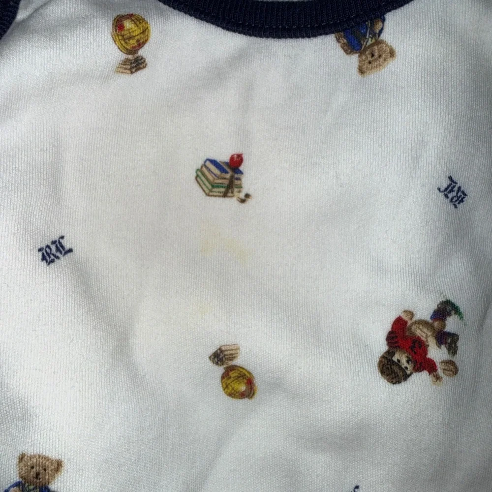Ralph Lauren Footed Sleep Set 9M White Polo Bear Print Sleeveless Rompers twins